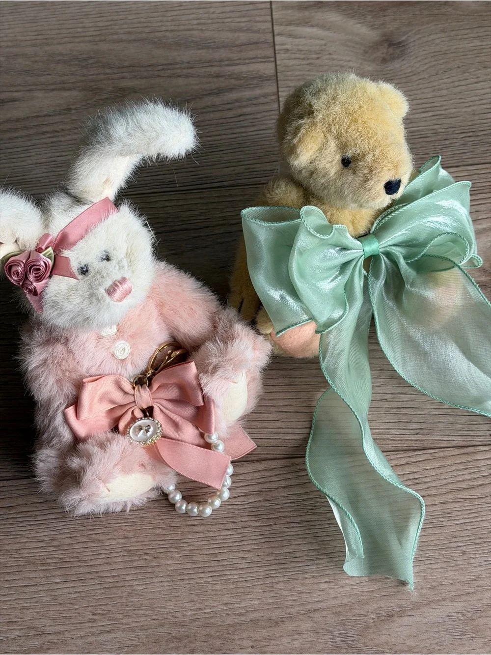 Plush Pink Bunny and Mint Bow Bear Pair - Kids Accessories